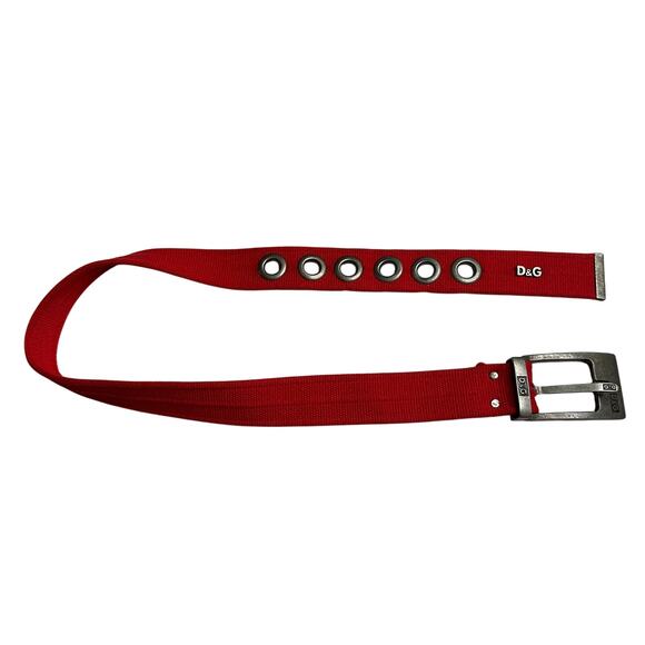 Y2K VTG Dolce & Gabbana Red Canvas Grommet Belt D&G Logo 27-34” Waist Grunge - Picture 3 of 8